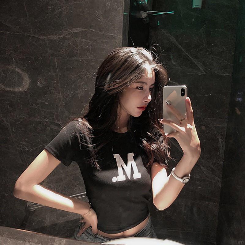 Áo Croptop tay ngắn hoạ tiết chữ in phong cách Hàn Quốc