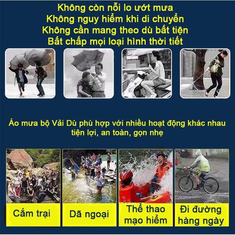 Áo mưa bộ bảo hộ thời trang vải dù cao cấp