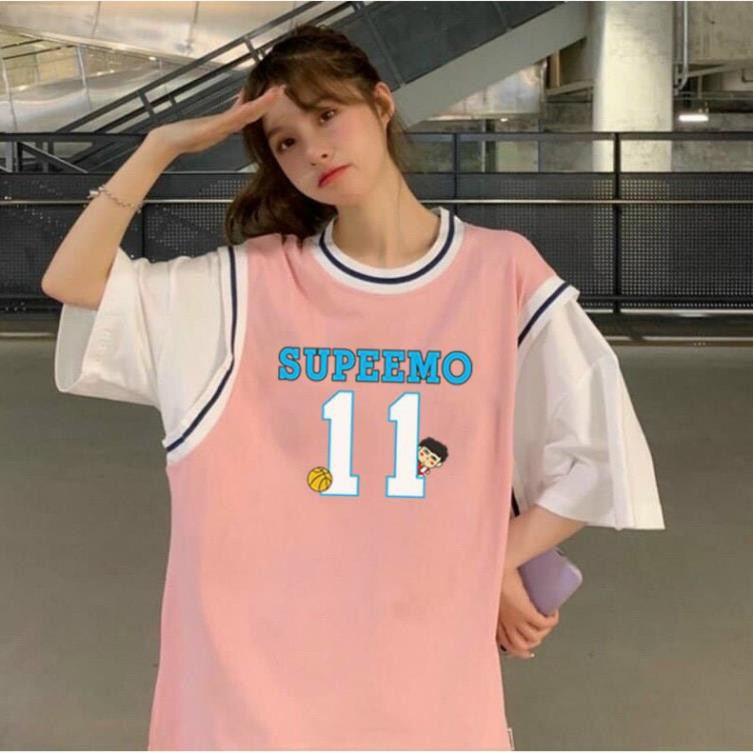 Áo phông form rộng tay lỡ unisex - Áo thun bóng rổ có tay áo như hình SUPEEMO - Sỉ áo thun số lượng lớn  ྇