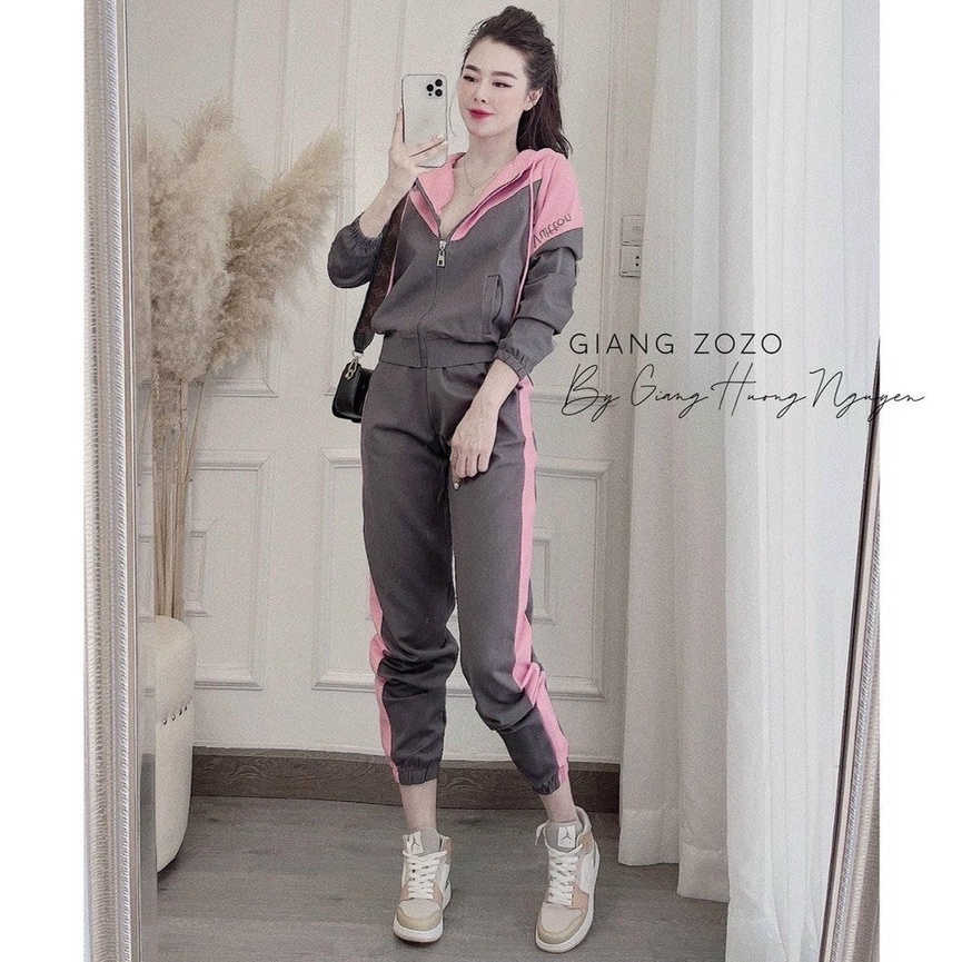 Bộ Thể Thao Nữ Thu Đông Nữ Dài Tay Umi Có Mũ Nón 2 Túi Trước Dây Khóa Kéo Đồ Bộ Thời Trang Phối Màu Đẹp TAMI