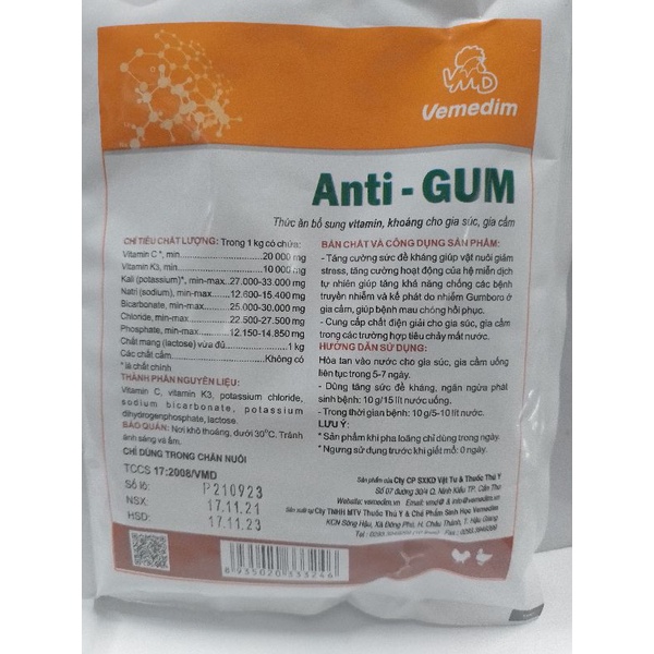 1 gói* 100 gram thức ăn cho gà Gumboro Anti Gum hsd 17/11/2023