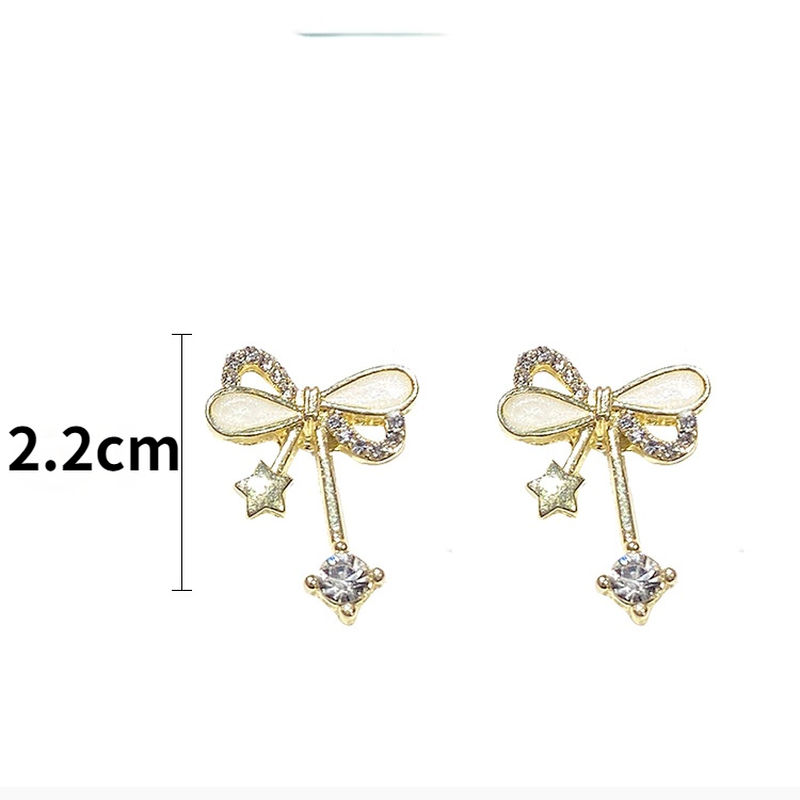 Bông tai trang trí hình nơ đính đá xinh xắn cho nữ