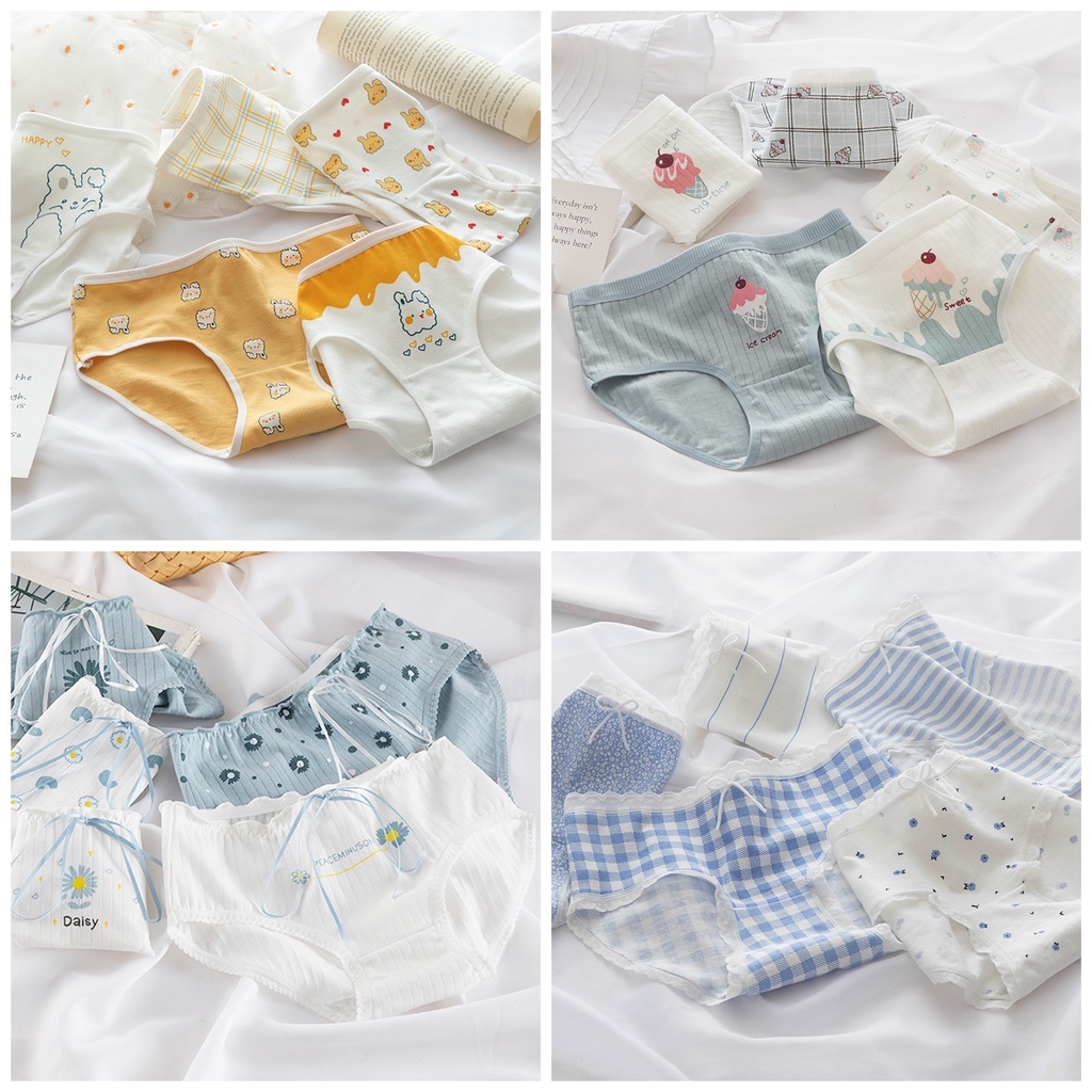 [Che Tên] Set 5 Quần Lót Cotton Hot 2021 Cute Hoạ Tiết Dễ Thương Combo 5 Quần Chip Cạp Thấp TOPBRA | BigBuy360 - bigbuy360.vn