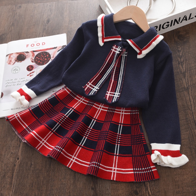 BEAR LEADER Đầm Dệt Kim Vải Cotton Mềm Mại In Họa Tiết Cherry Thời Trang Thu Đông Xinh Xắn Cho Bé Gái