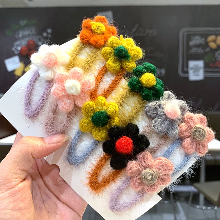 Kẹp tóc Hàn Quốc K226 len đan handmade dễ thương hình hoa nhiều màu