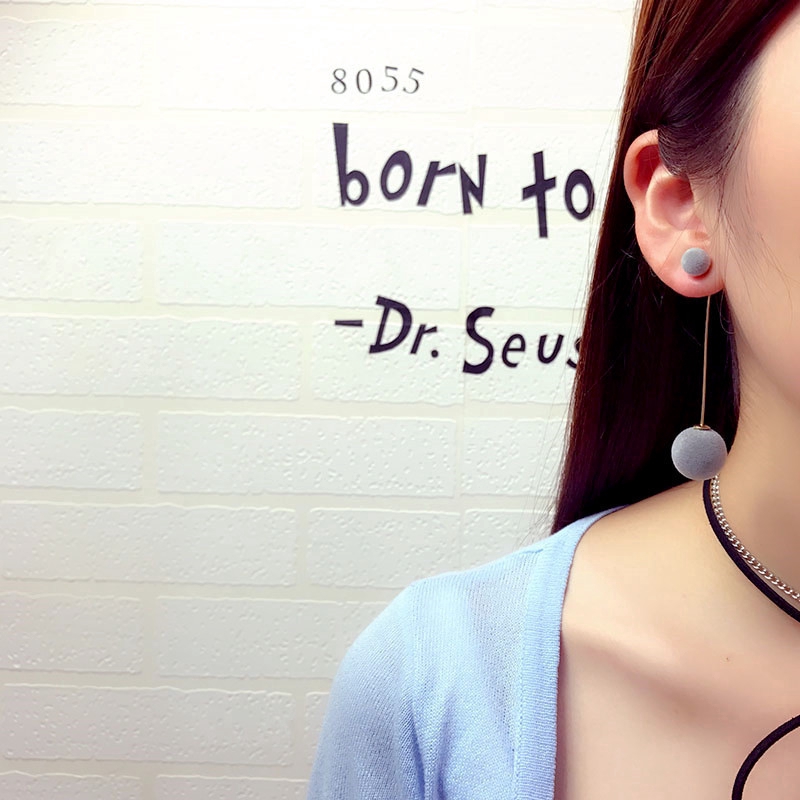 Cute Double Fur Ball Long Dangle Earring for Women