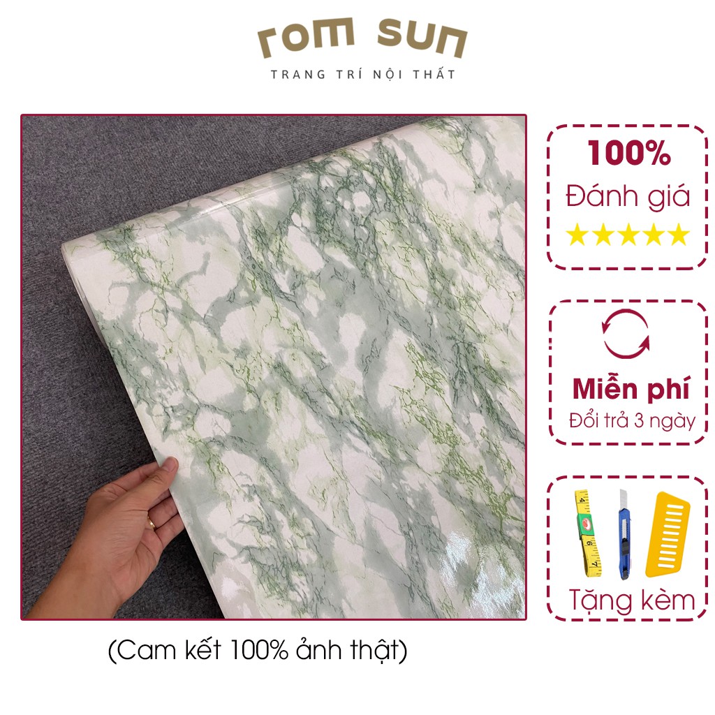 Decal dán bếp giả vân đá khổ 1m2 3D không thấm nước và chống thấm dầu màu xanh trắng