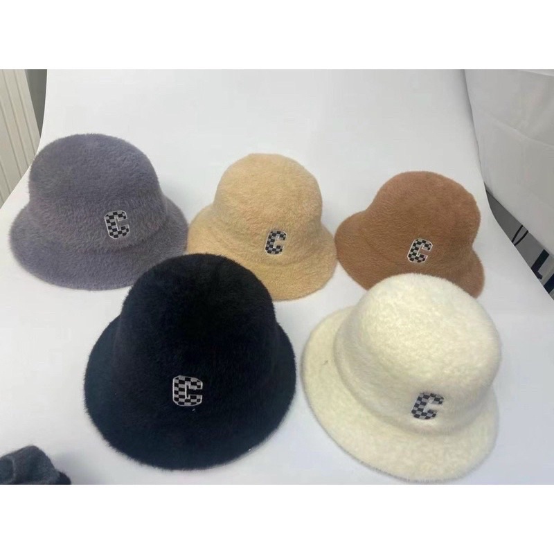 Mũ bucket nữ, nón vải lông mịn chữ phong cách Hàn trẻ trung