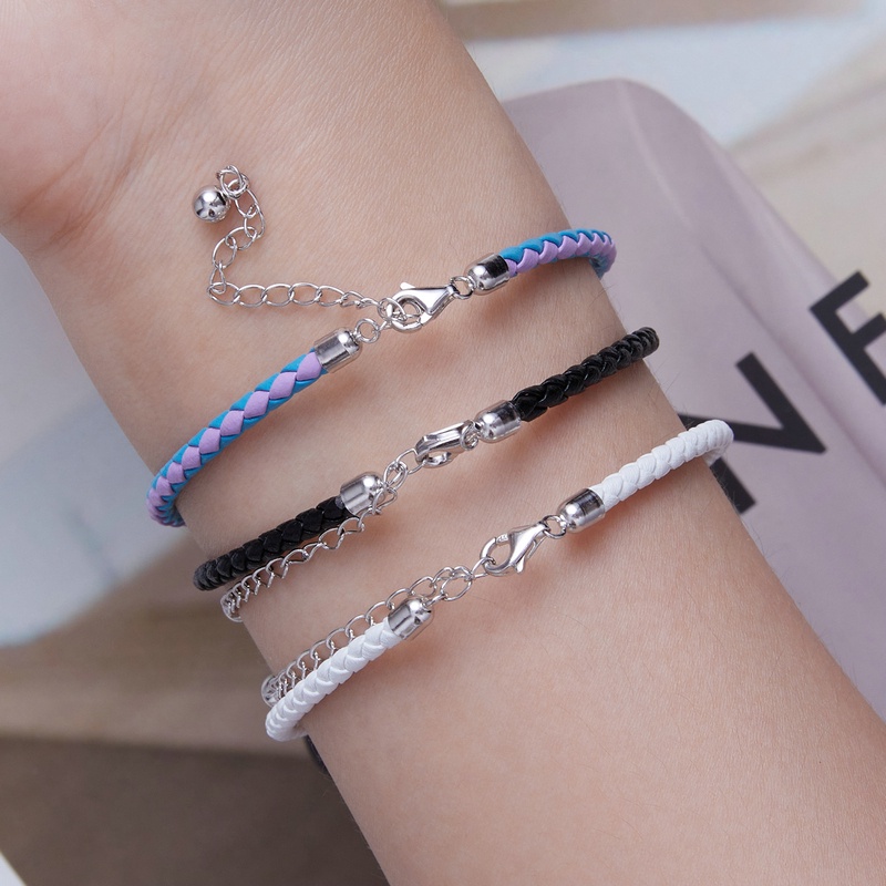 Vòng tay BAMOER bằng da bạc 925 thiết kế đơn giản cho cặp đôi