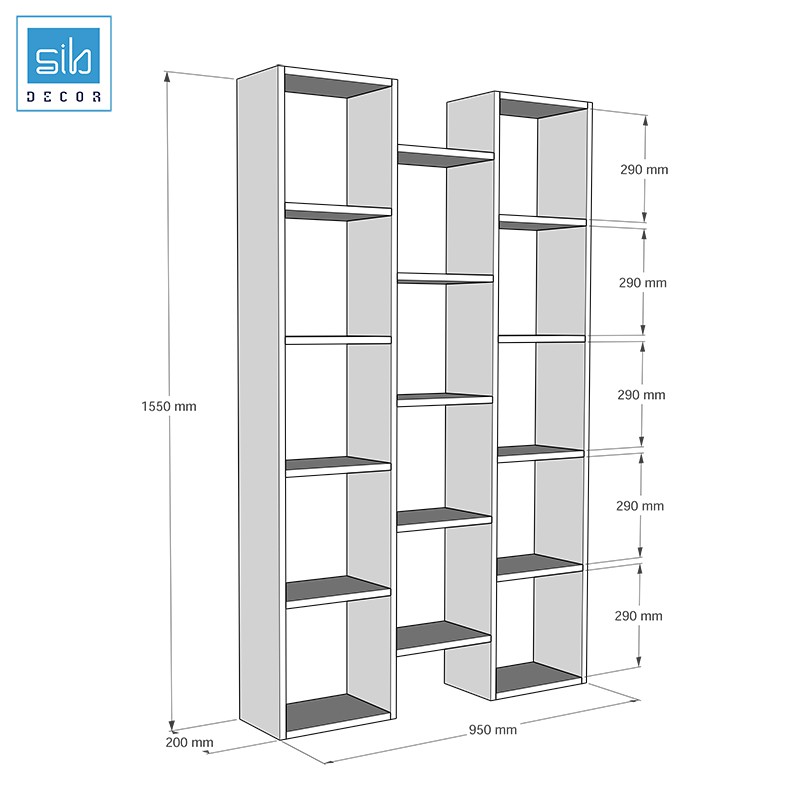 Kệ Sách Đa Tầng 14 Ngăn Hiện Đại SIB Decor, Có Kèm Pát Chống Lật Kệ An Toàn, Chắc Chắn 155 x 95 x 20cm