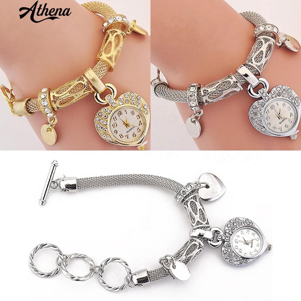 ATH_Fashion Lady's Love Heart Bracelet Watch Charm Band Analog Quartz Wrist Watch