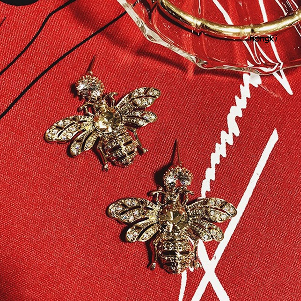 Khuyên tai dạng xỏ thiết kế hình chú ong mật đính đá thời trang dành cho nữ