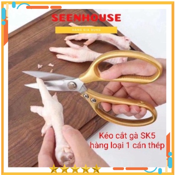 Kéo cắt gà SK5 Nhật Bản hàng loại 1 cán thép dày mạ vàng cao cấp , Kéo cắt lưỡi dày siêu sắc không gỉ