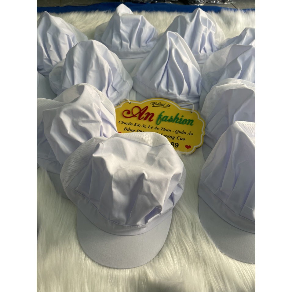 Nón đầu bếp nón lưới trùm đầu cao cấp dành cho Nam Nữ màu trắng có xếp ly vải kaki cao cấp.