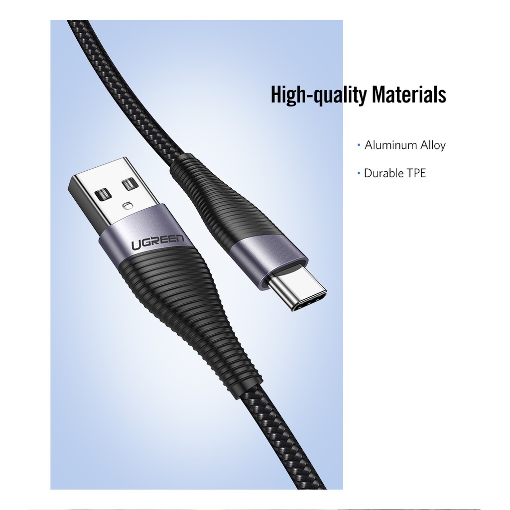 Cáp sạc nhanh UGREEN USB C Type C 3A Cho Samsung Xiaomi 0.5m/1m/2m tùy chọn