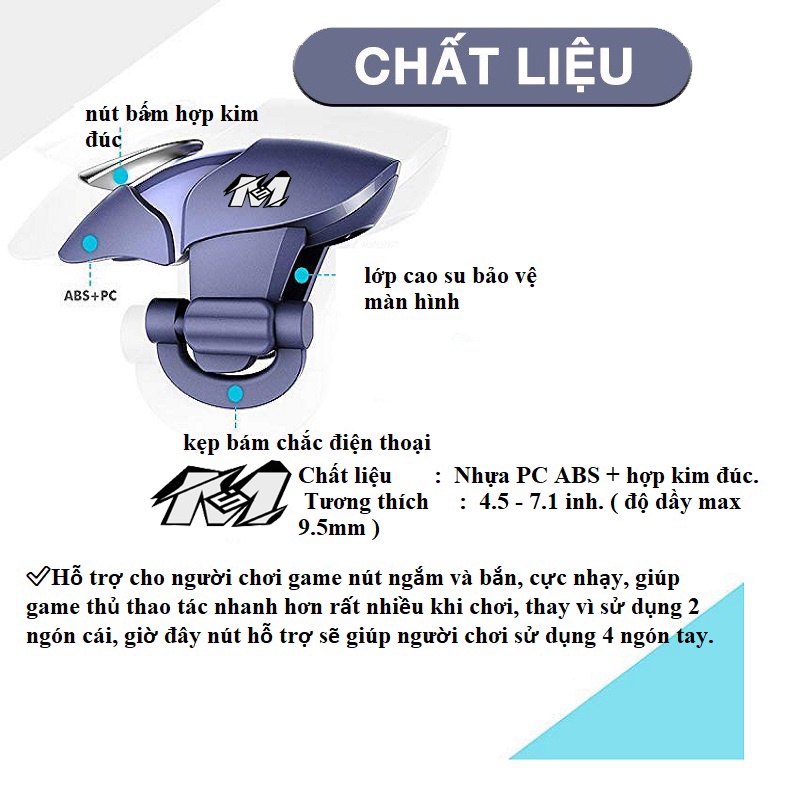 🆔Nút bắn Pubg FF Call of duty CH5.1, phụ kiên hỗ trợ chơi game Tặng kèm 4 bao tay cầm chơi game siêu nhạy moblie gaming.
