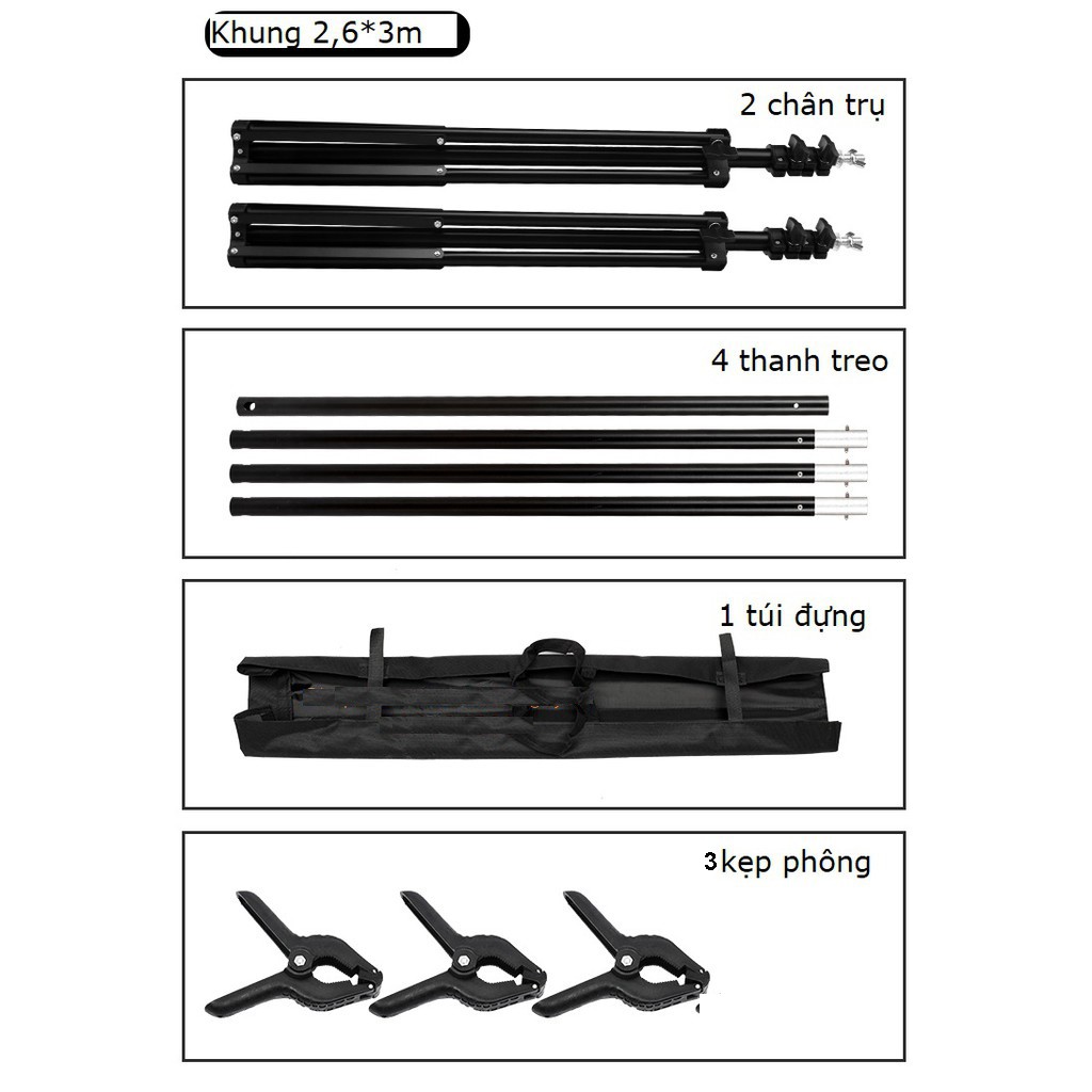 Bộ khung treo phông nền chữ U kích thước 2,6*3m dùng chụp ảnh, trang trí sinh nhật, noel, sự kiện, trang trí studio