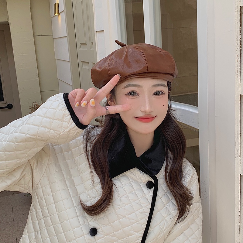 Mũ nồi da PU phong cách Hàn Quốc thời trang thu đông cho nữ