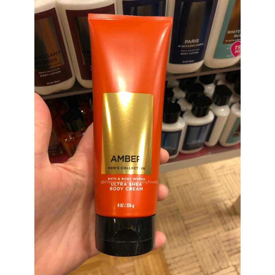 Kem dưỡng ẩm cơ thể cho nam giới Bath &amp; Body Works Amber Ultra Shea Body Cream 226g (Mỹ)