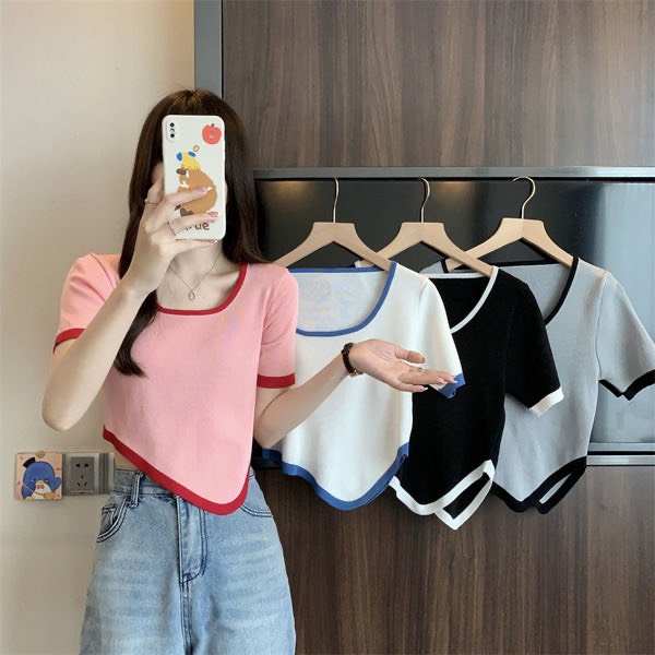 Áo Len Cổ Tròn Phăng Màu Sắc Đơn Giản Tay Ngắn Thời Trang Mùa Hè | Smide Clothing