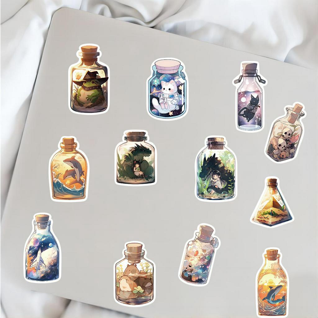 Bộ 50 Miếng Dán Chống Thấm Nước Hình World in the Bottle Trang Trí Nón Bảo Hiểm Laptop