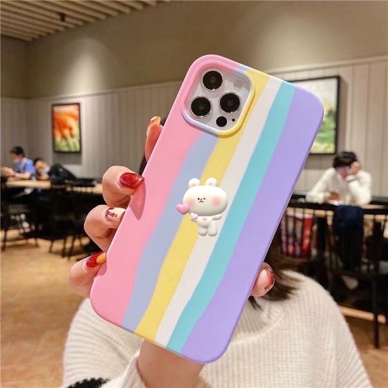 Ốp chống bẩn cầu vồng hồng và đỏ full viền full lỗ loa cho iPhone 6 -> 12 ProMax