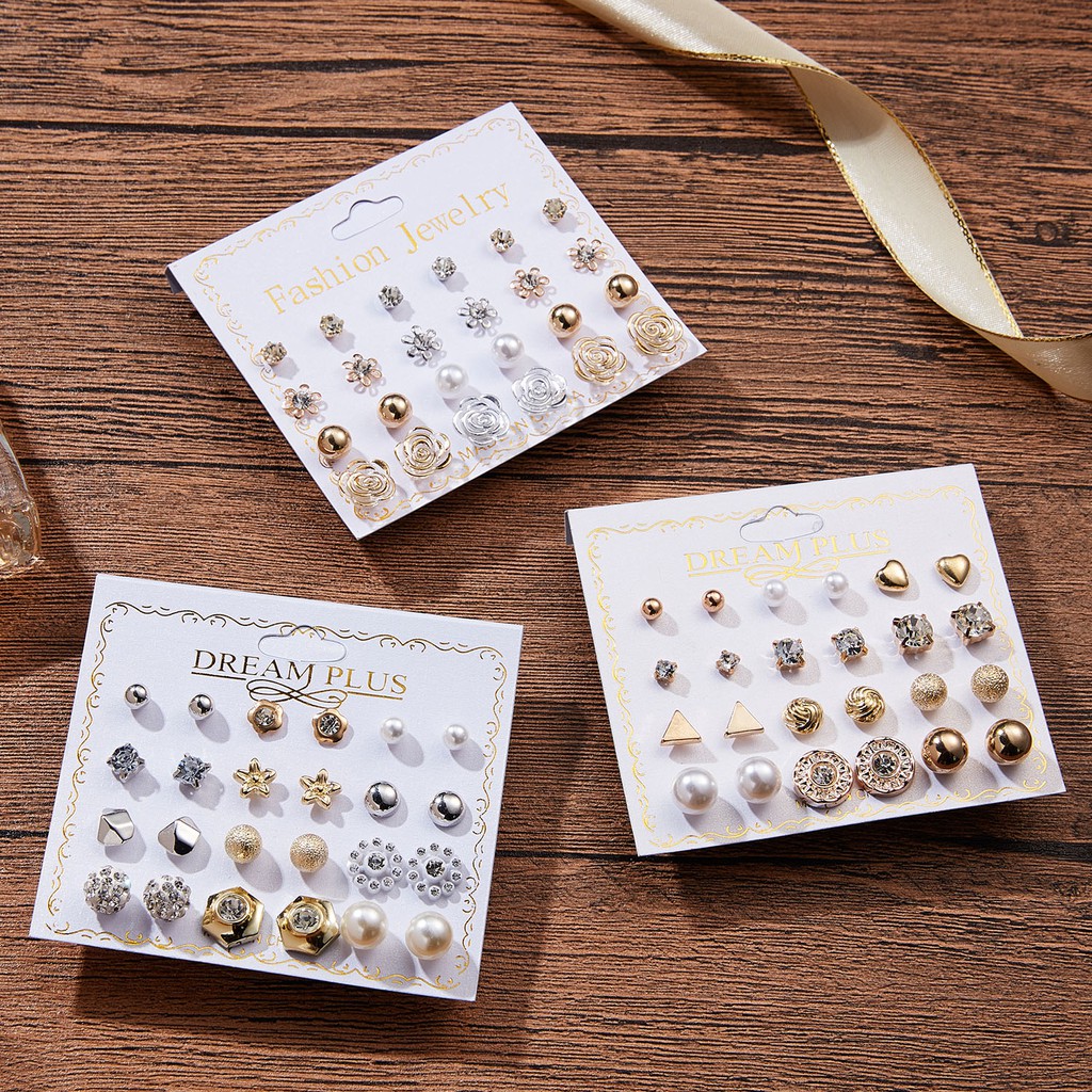 Set 12 đôi bông tai Rinhoo thời trang cho nữ