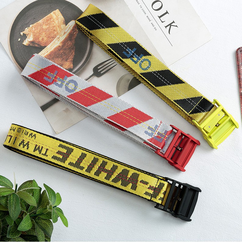 Long-term spot off ow yellow belt17ss white industrial style canvas thêu belt tide