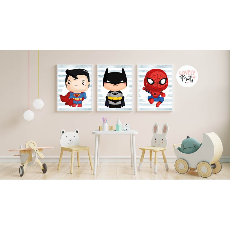 Mẫu Tranh Các Siêu Anh Hùng Spiderman, Super Man, Batman Cực Ngầu Dành Cho Các Bé-Tranh Canvs Có Khung Hình 3D Cực Đẹp