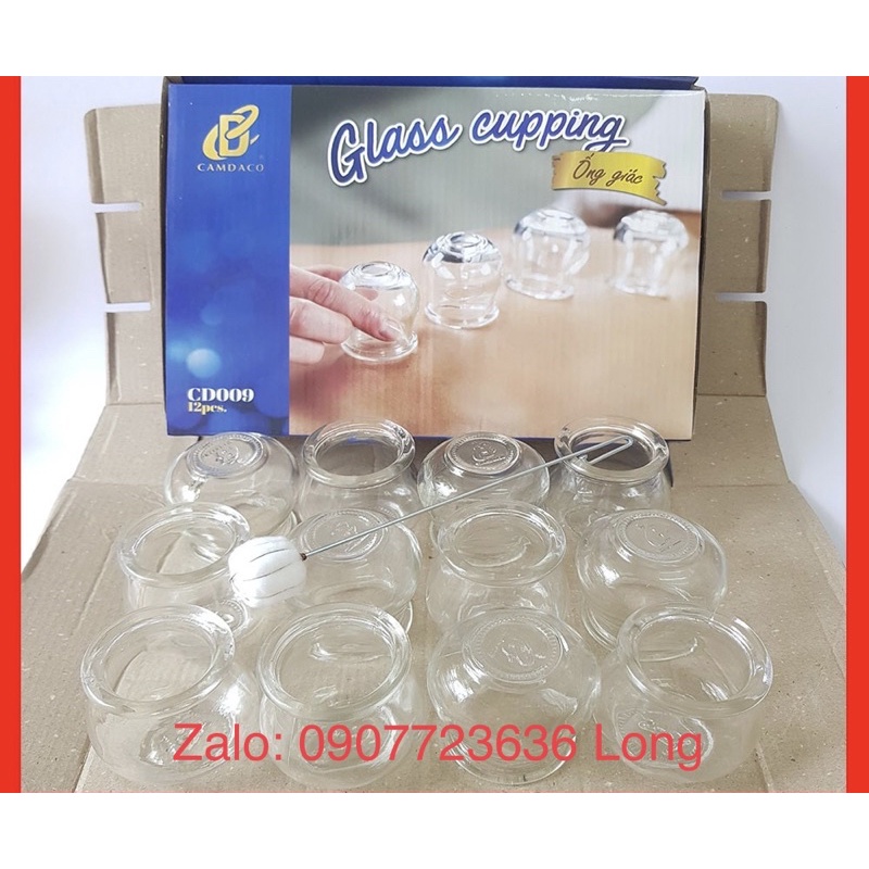 Bộ 12 Ống  Giác Hơi Thủy Tinh Cẩm Đạt- Tặng Kèm 1 Cây Mồi Lửa