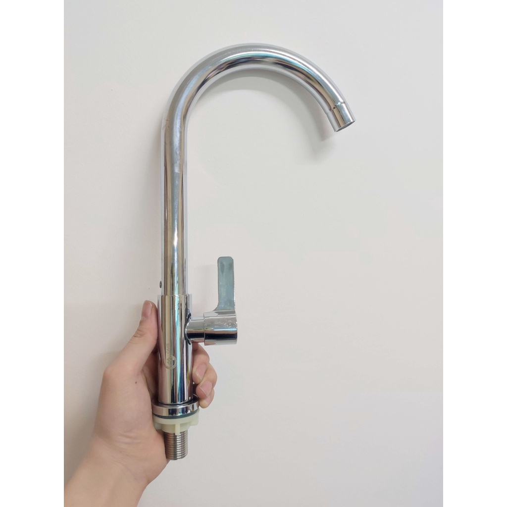 Vòi rửa chén bát lạnh thân cứng inox 304 mạ màu bạc [Ngắn] cao cấp