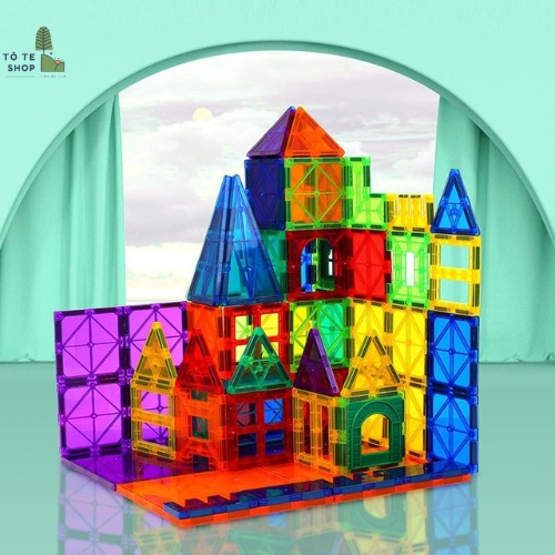 Đồ chơi xếp hình nam châm Magnetic Tiles 45 chi tiết,xếp hình nam châm ánh sáng cầu vồng chính hãng Xinbida