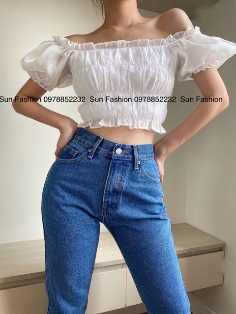 Áo trễ vai, croptop bẹt vai nhún thun có ánh nhủ siêu đẹp Sun Fashion