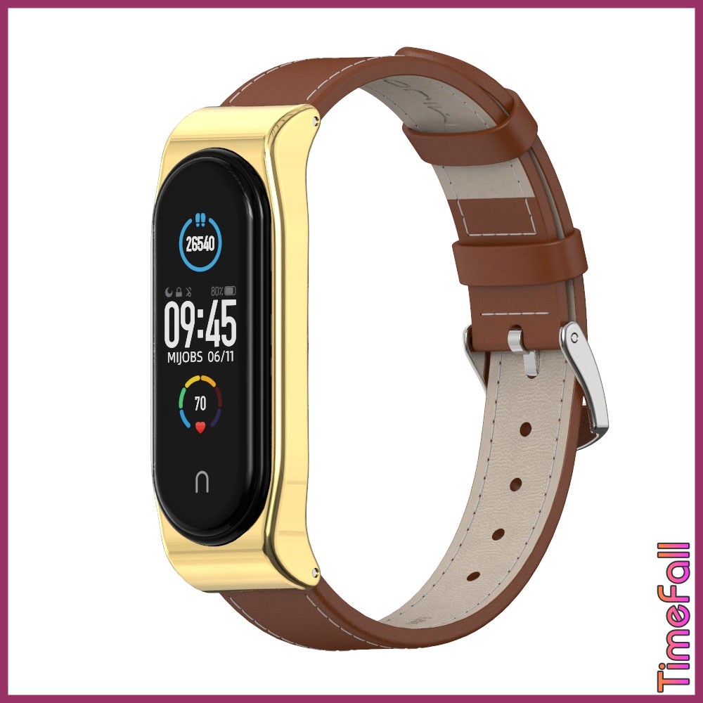 Dây đeo da bò CLASSIC Miband 5 chính hãng MIJOBS, dây đeo thay thế mi band 5 da bò mặt kim loại viền vuông (MIJOBS)