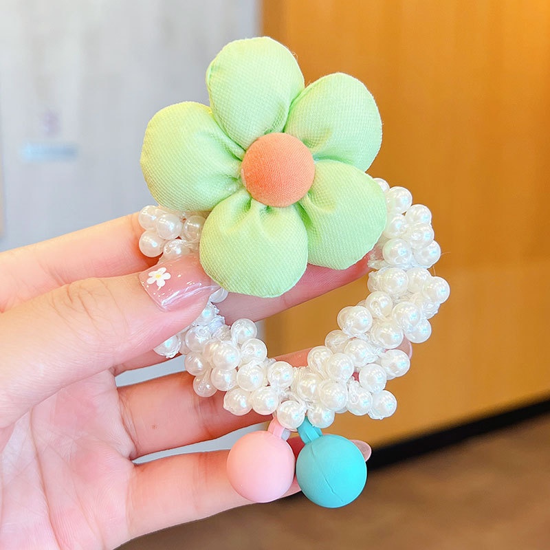 Dây Buộc Tóc Trang Trí Hoa Hướng Dương Đính Ngọc Trai Dễ Thương Cho Bé Gái