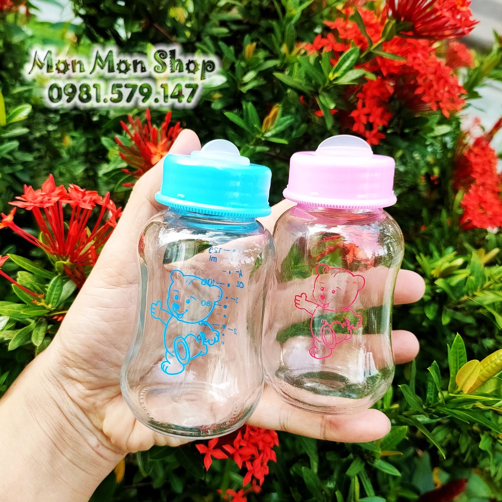 Bình trữ sữa, bình đựng sữa mẹ thủy tinh 150ml (vạch chia 125ml) NIP Germany cổ thường/ cổ hẹp có thể gắn thêm núm ti