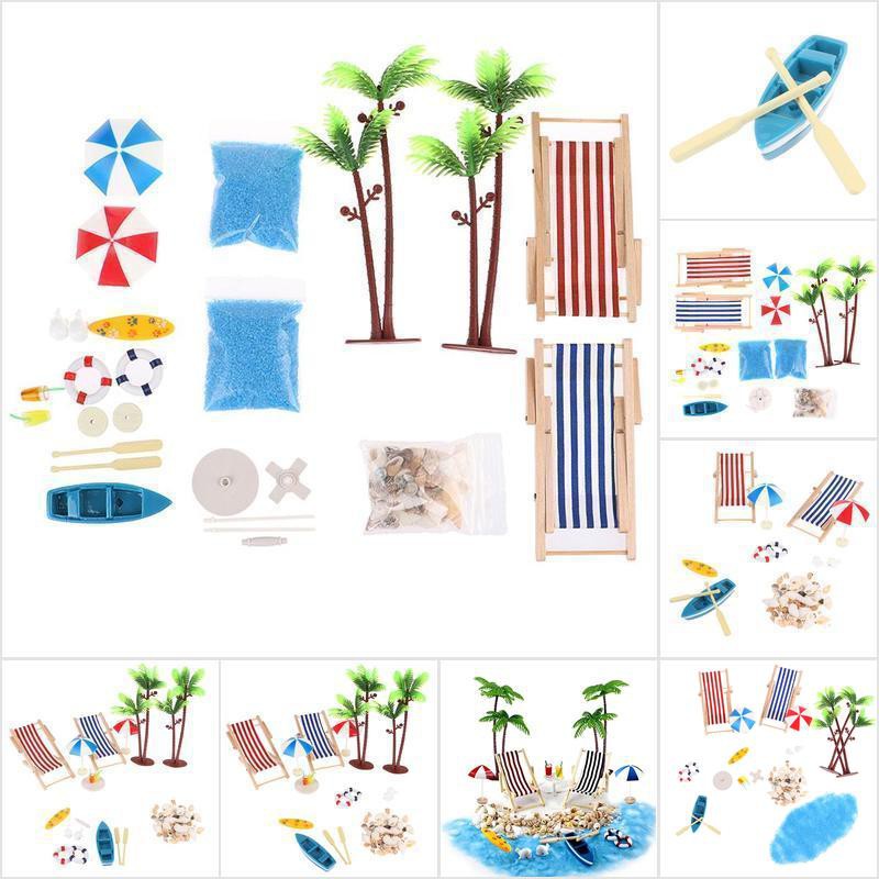 [HoMSI] 18Pcs 1:12 Dollhouse Miniature Deck Chair Beach Umbrella Boat Shell Kits Decor SUU