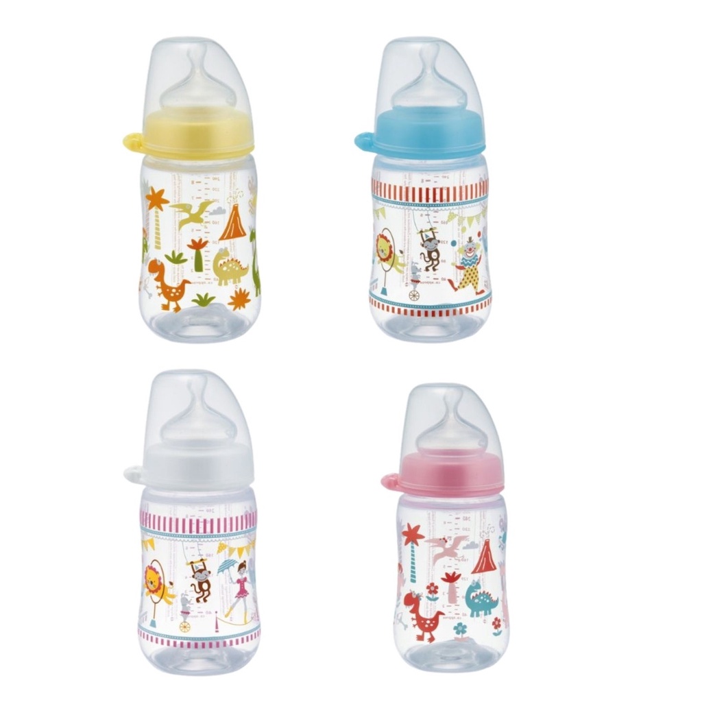 Bình sữa NIP PP cổ rộng, núm ti chỉnh nha, chống sặc, chất liệu silicon (260ml)