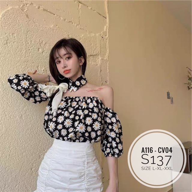 Bigsize Set hoa cúc trễ vai S137