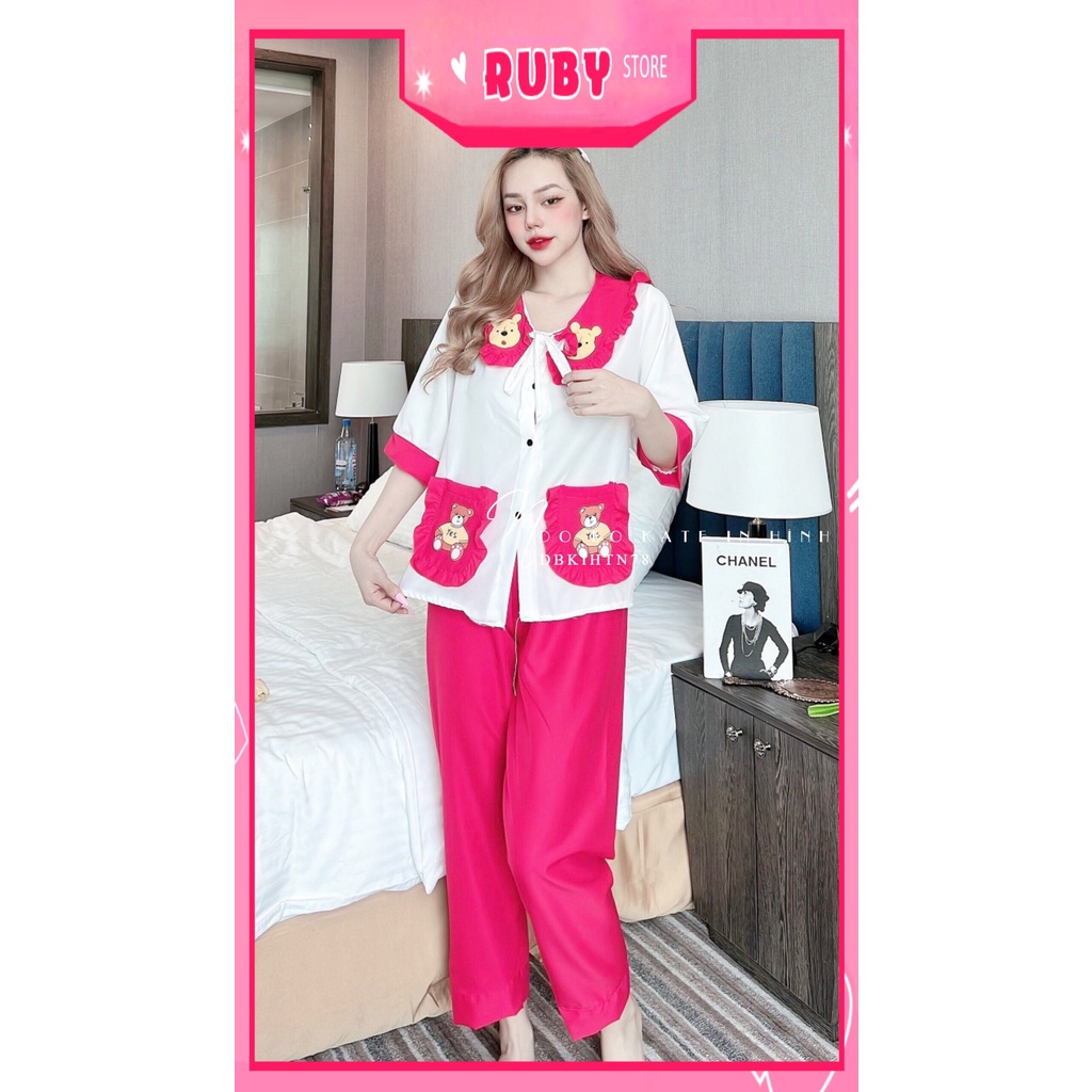 Đồ bộ nữ mặc nhà chất kate mềm mát in hình gấu hoạt hình dễ thương Đồ bộ tiểu thư DBKIHTN78