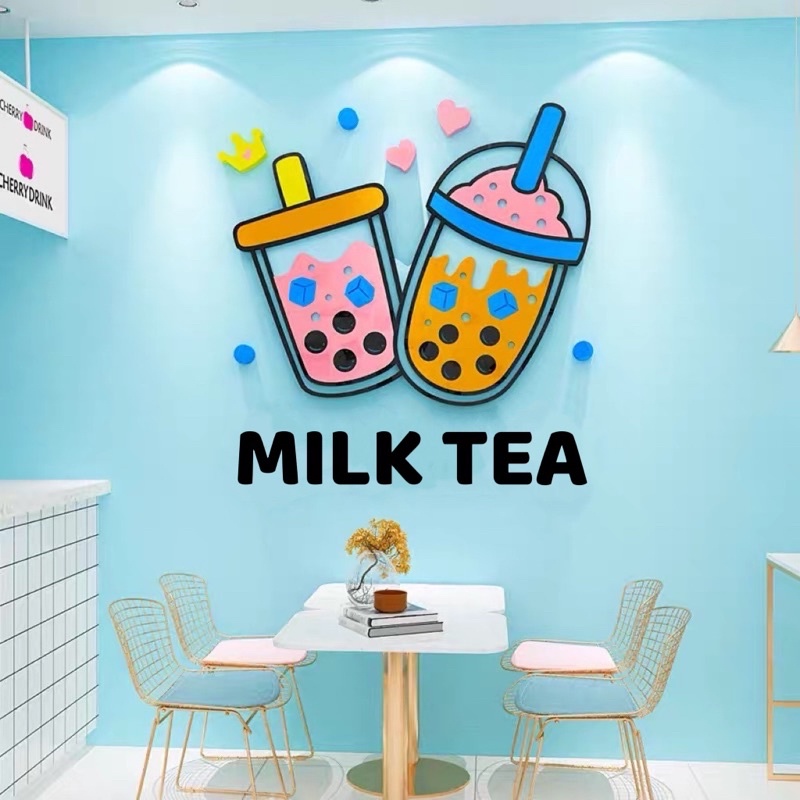 Tranh dán tường mica dán nổi trà sữa doremon trang trí quán cafe, trà sữa, đồ ăn nhanh