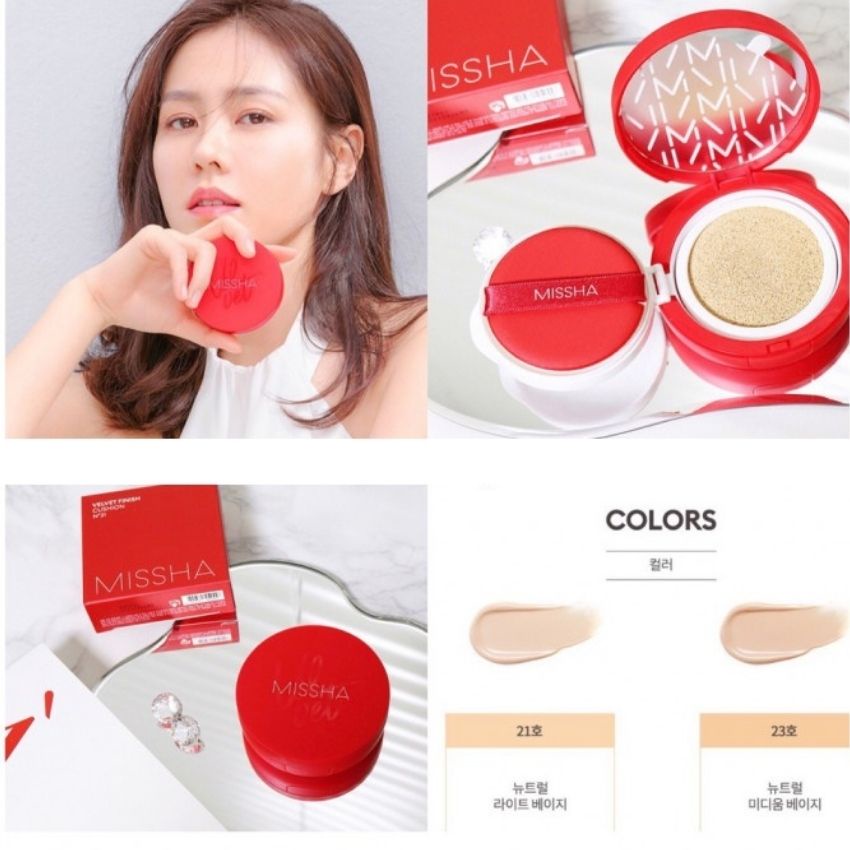 Phấn nước kiềm dầu lâu trôi Missha Velvet Finish cushion (Đỏ), Mỏng mịn tự nhiên, độ chống nắng SPF 50++