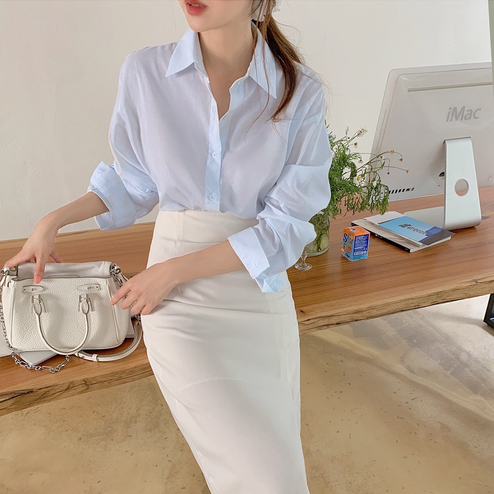 Áo Sơ Mi Tay Dài Dáng Rộng Thiết Kế Đơn Giản Dễ Phối Đồ Thời Trang Mùa Thu Phong Cách Hàn