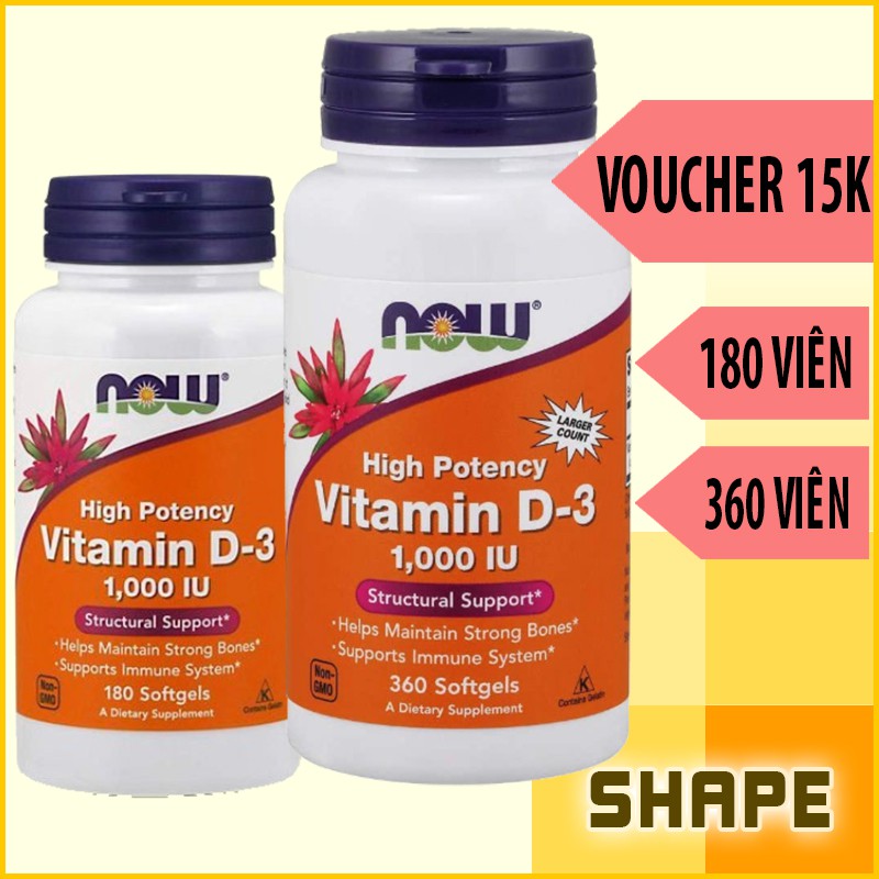 VITAMIN D3 1000IU | Viên Uống Bổ Sung Now Vitamin D3 1,000IU [180 và 360 Viên] - Chính Hãng Tại Shape Store | Thế Giới Skin Care