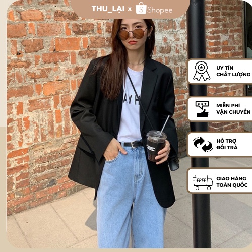 Áo Khoác Blazer Nữ Dài Tay Cổ Vest 2 Lớp Dày Dặn Sang Trọng Phong Cách Hàn Quốc