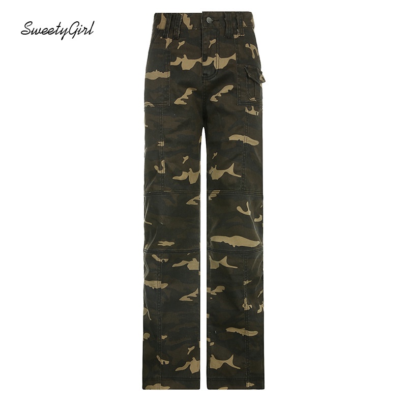 Sweetygirl Quần Jeans Lưng Thấp Hoạ Tiết Lính Phong Cách Retro 2022