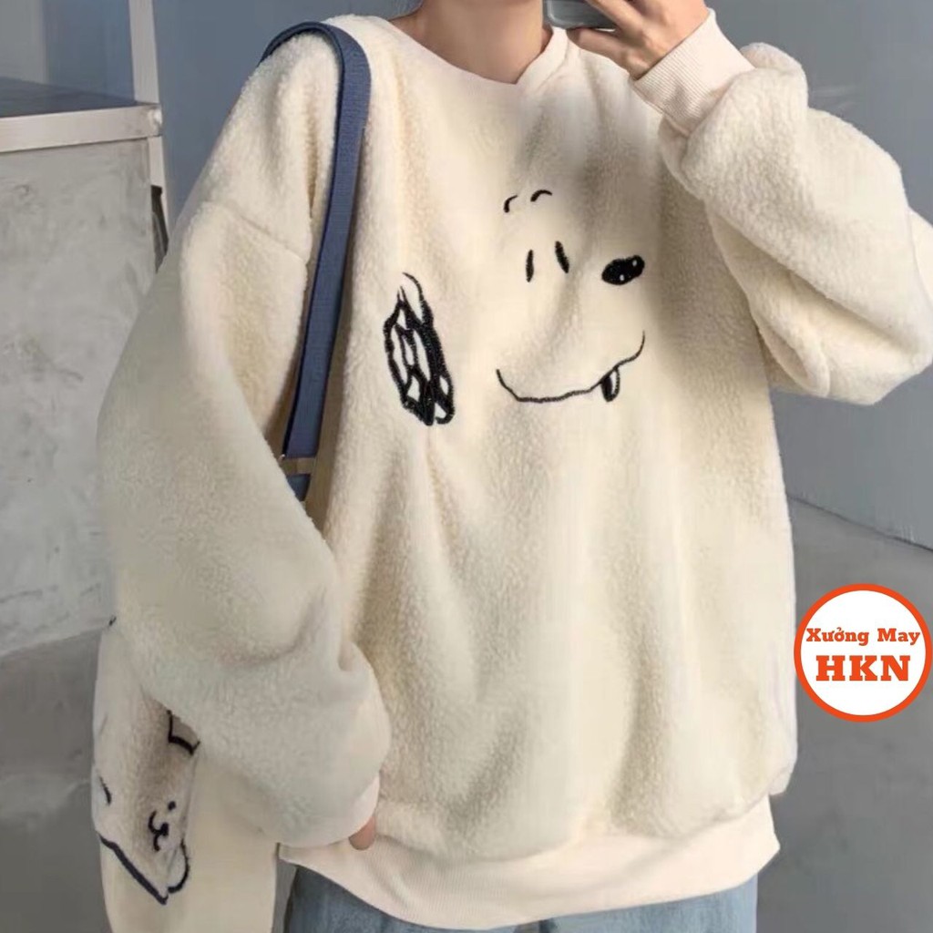 Áo Sweater Nữ Vải Lông Thêu Hình Chú Chó Snoopy Dễ Thương Mã 596 Xưởng May HNK | BigBuy360 - bigbuy360.vn