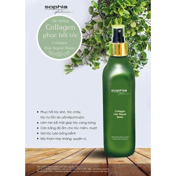 Xịt dưỡng phục hồi tóc Collagen Hair Repair Water Sophia 250ml | BigBuy360 - bigbuy360.vn