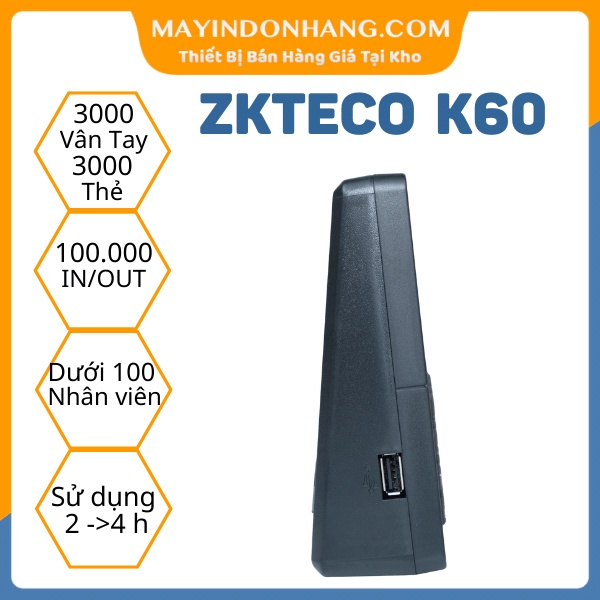Máy chấm công Zkteco K60 - Phiên Bản 2022 Với 3000 Vân Tay 3000 Thẻ Từ Có Pin Lưu Điện