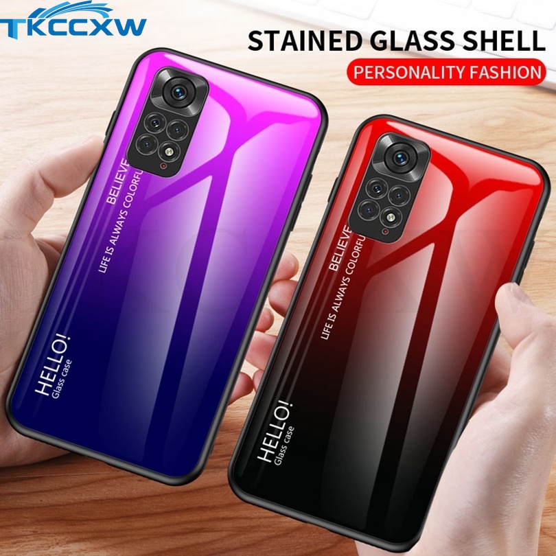 Ốp Điện Thoại Cứng Mặt Kính Cường Lực Màu Gradient Bóng Sang Trọng Cho Xiaomi Redmi Note 11T 11S 11 Pro+